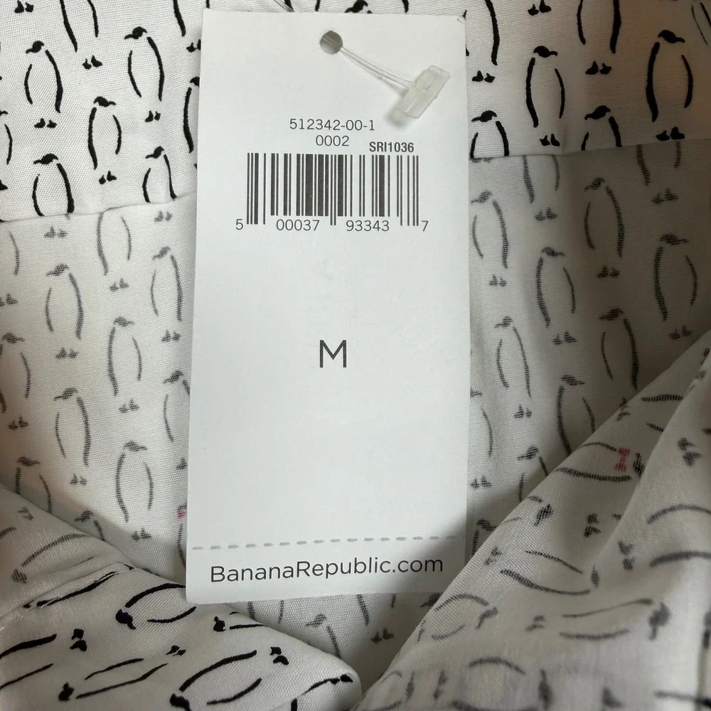 Banana Republic Mens Slim Flex Fit Tech Stretch Cotton Penguin Shirt White M NWT